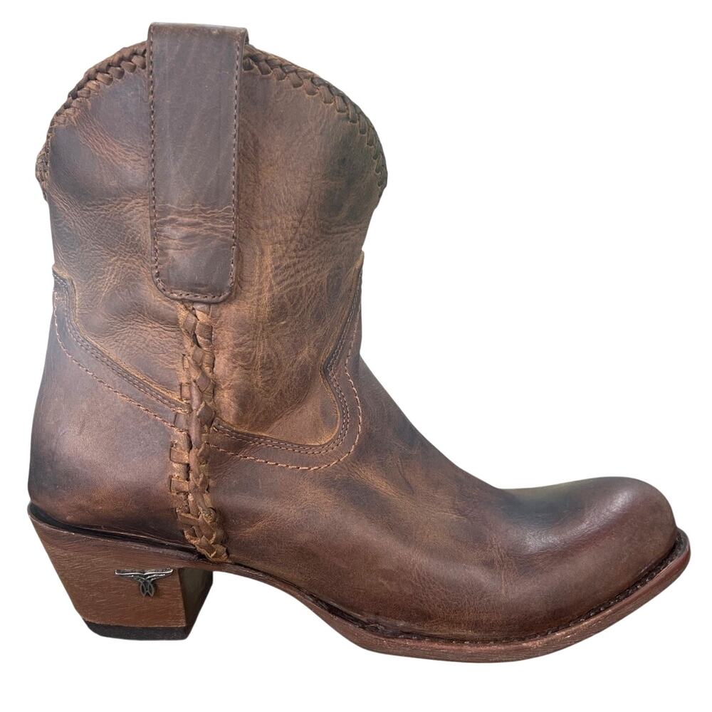 Lane Plain Jane Braided Brown Leather Western Cowgirl Boot Size US 8.5
